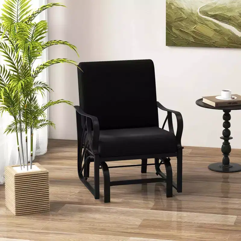 Costway 2 PCS Patio Rocking Chair with Cushion Heavy-Duty Metal Frame Smooth Glider Outdoor Black/Gray/Navy