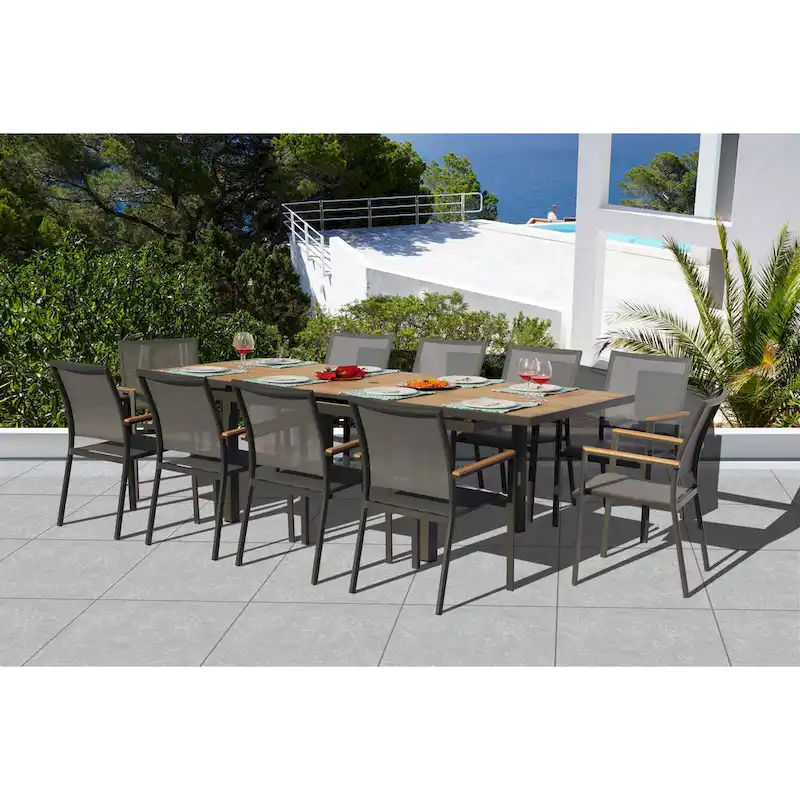 Catania Dark Gray 11-Piece Aluminum Outdoor Dining Set with Sling Set in Pewter - N/A