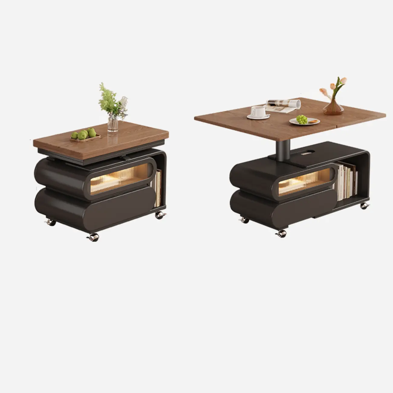Adjustable Tabletop Modern Wood Side Table with Wheels
