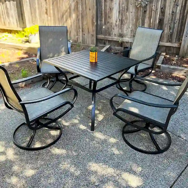 MAISONARTS 5 Piece Patio Dining Set,4 Sling Dining Swivel Chairs and 37  Square Metal Table with 1.57  Umbrella Hole