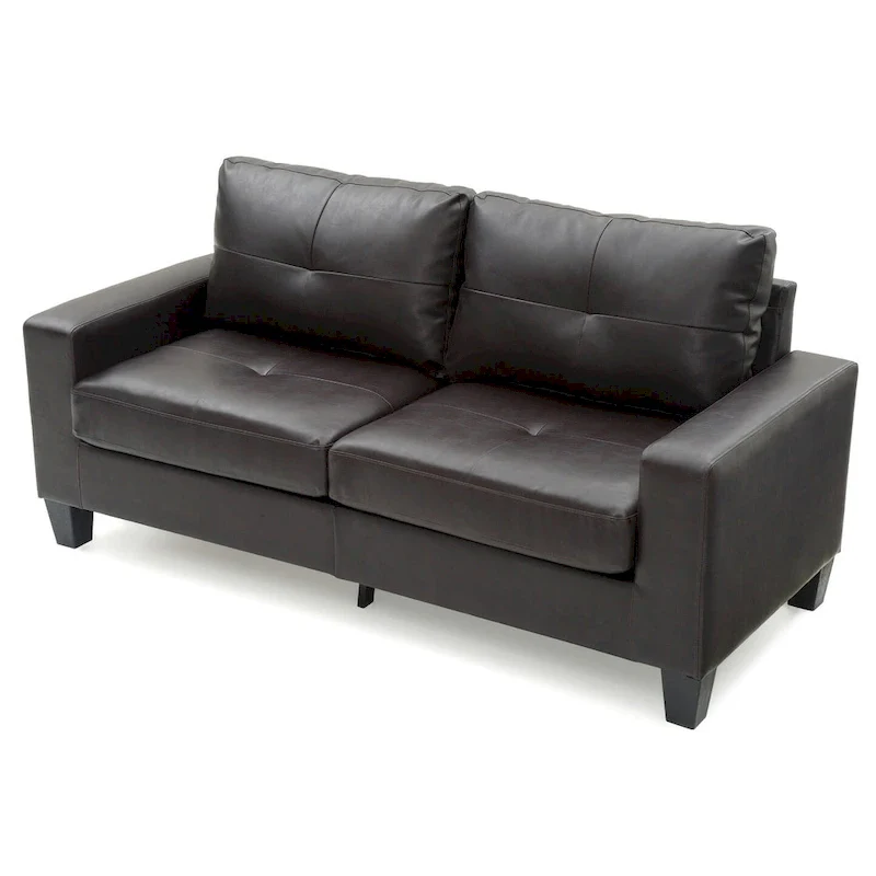 Square Arm Faux Leather Tufted Straight Sofa - 71 - Dark Brown