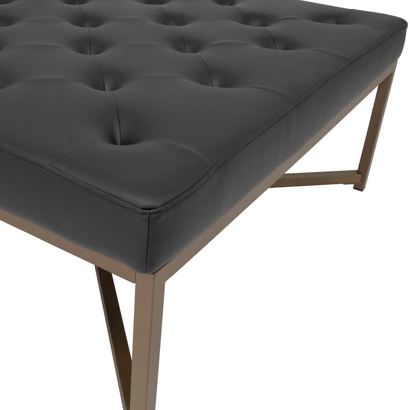Studio Designs Home Camber Metal and Tufted Leather Large Cocktail Ottoman