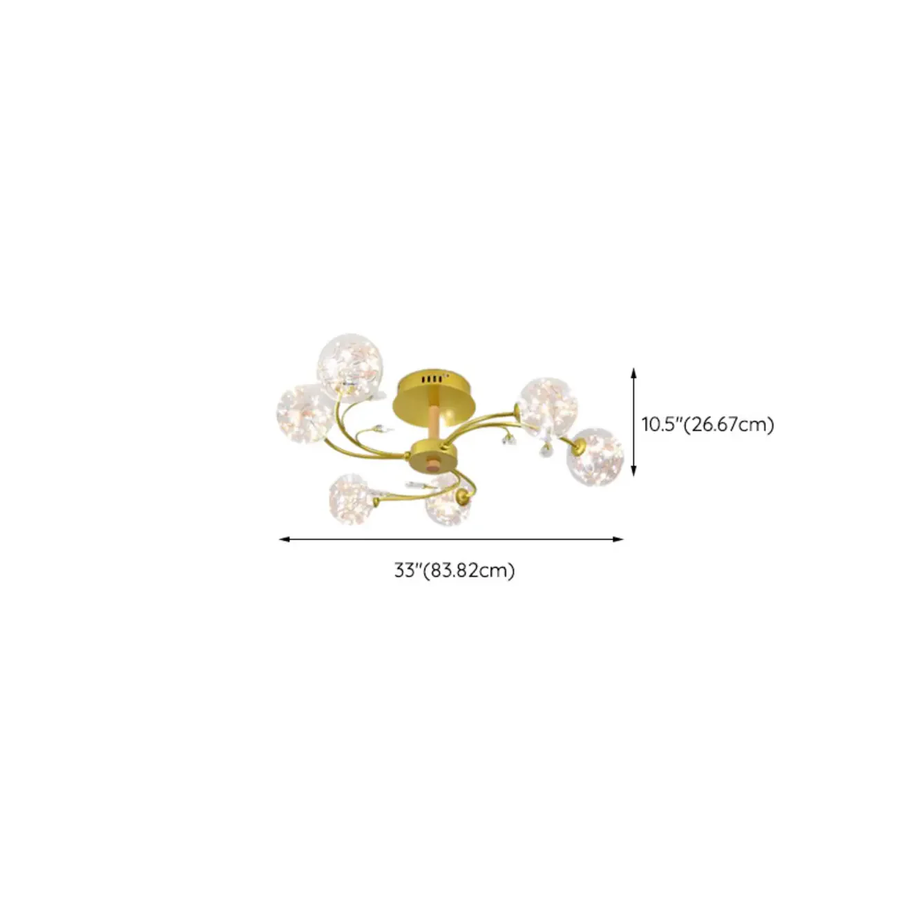 Crystal Globe Shade Gold Semi Flush Mount Light 3-Gear Dimming