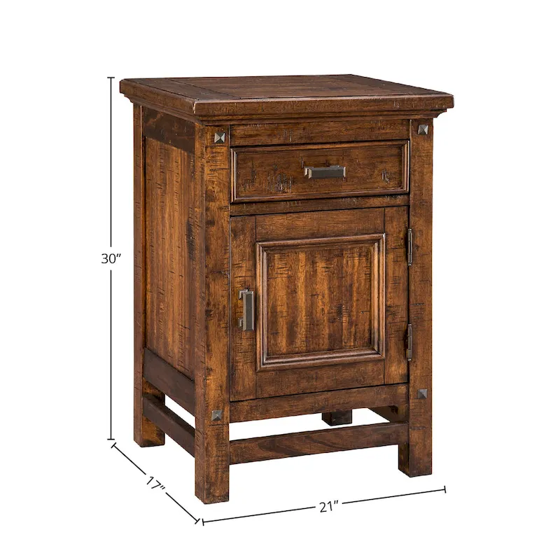 Wolf Creek Rustic Vintage Acacia 1-Door 1-Drawer Nightstand