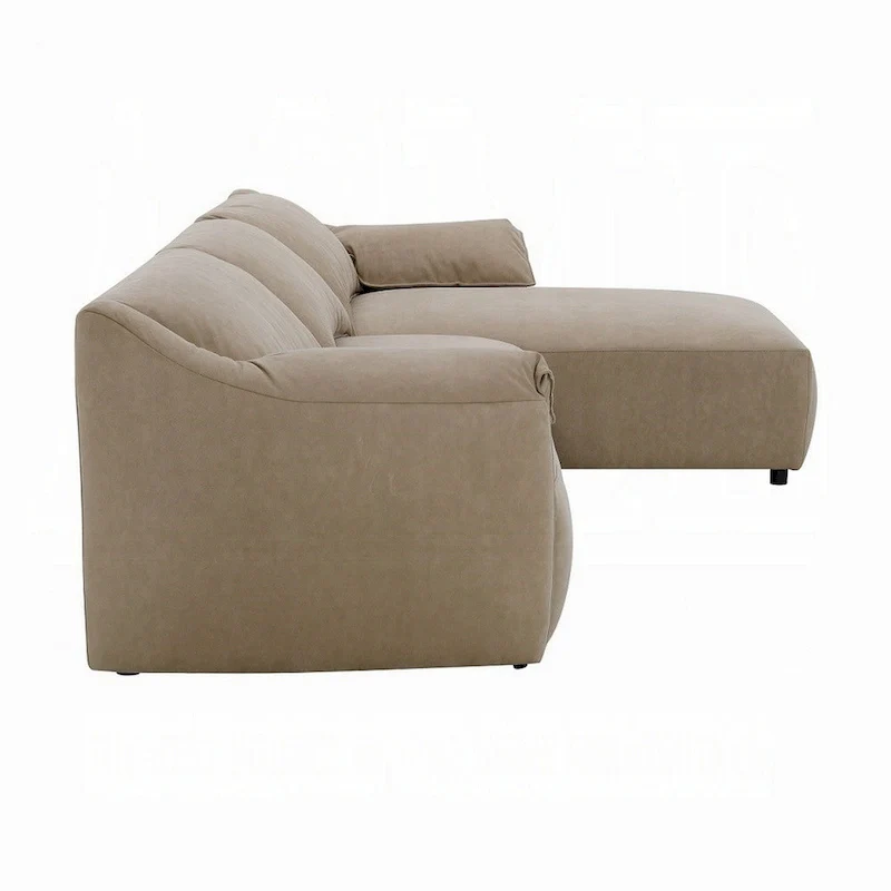 Vety L Shaped Sectional Sofa, Pillow Arm, Light Brown Nubuck Leather