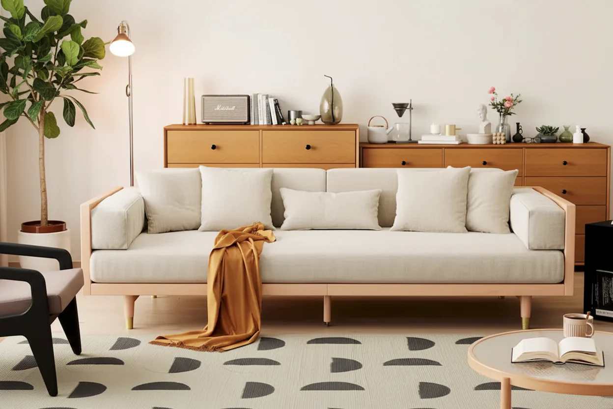 3-Seat Cotton Linen Upholstered Sofa