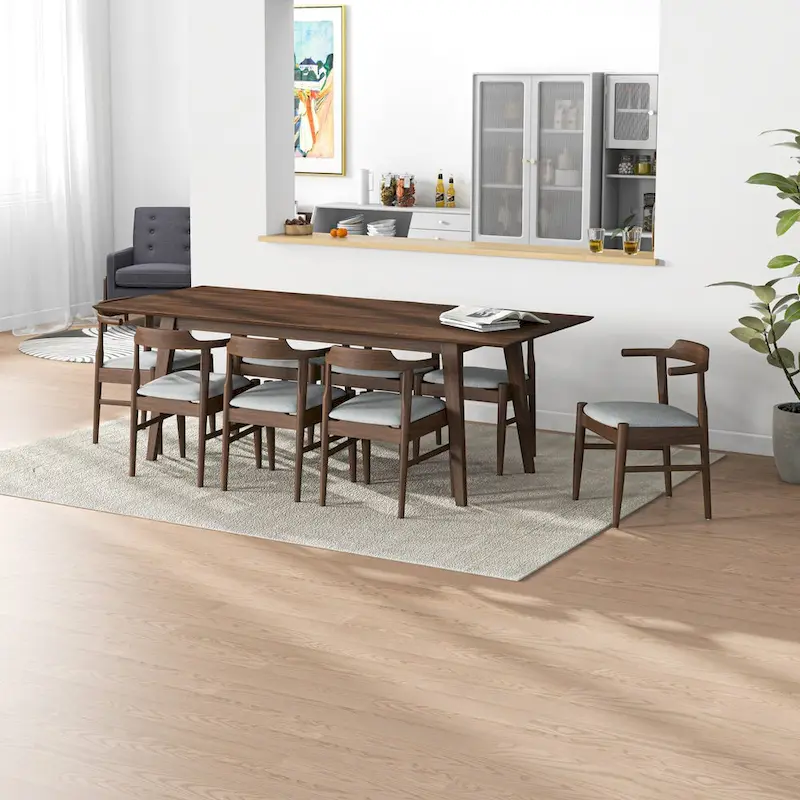 Avondale Mid Century Modern Solid Wood 9 Piece Comfy Dining Room Set