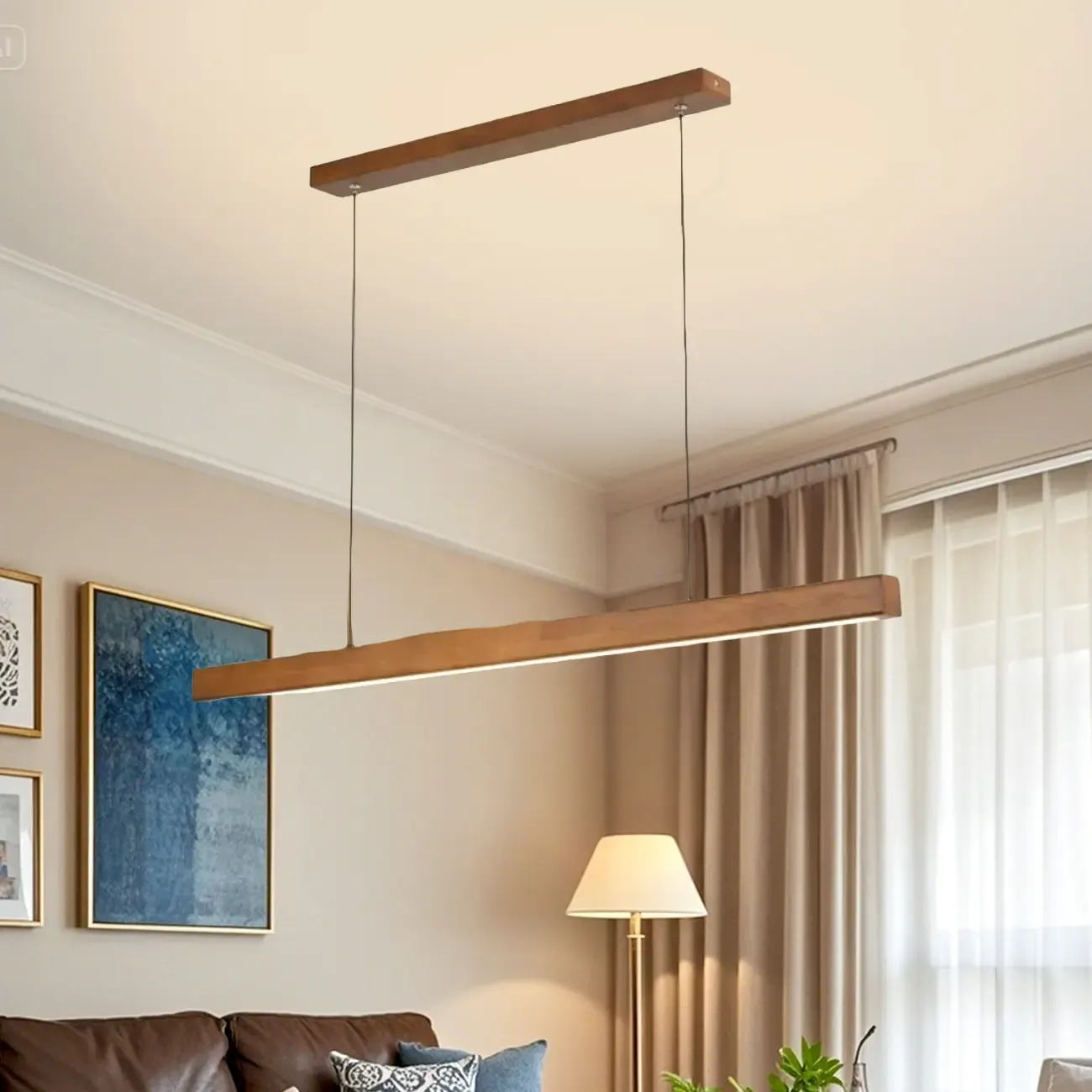 Walnut Wood Rustic Island Light in Rectangular Shape