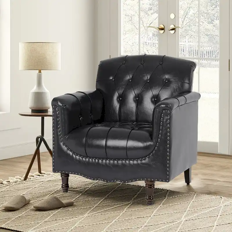 PU Leather Tufted Accent Chair with Nailhead Trim Armchair