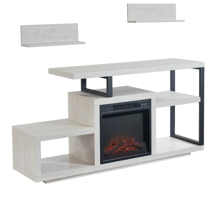 Wood TV Stand Classic Entertainment Center Media Console up to 55 with Electric Fireplace