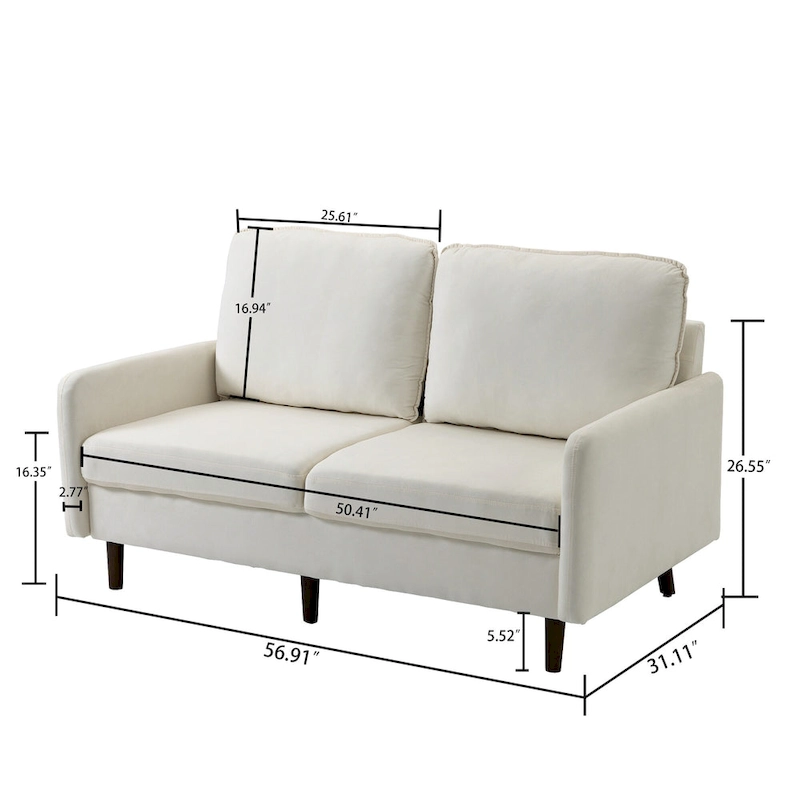 2 Pices Velvet Loveseat Wood Legs Sofa