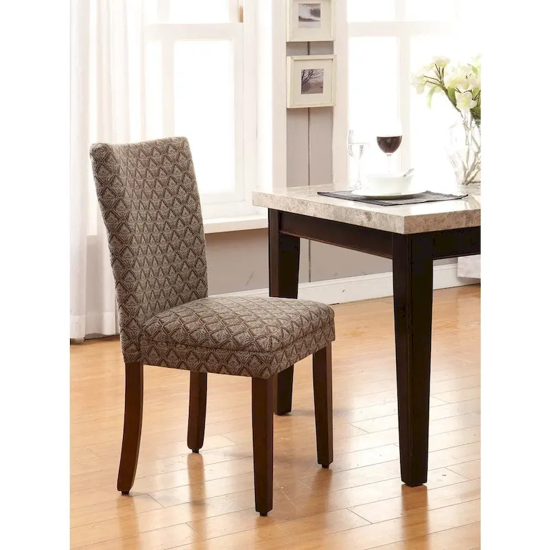 Modern Parson Chair in Blue & Chocolate Damask