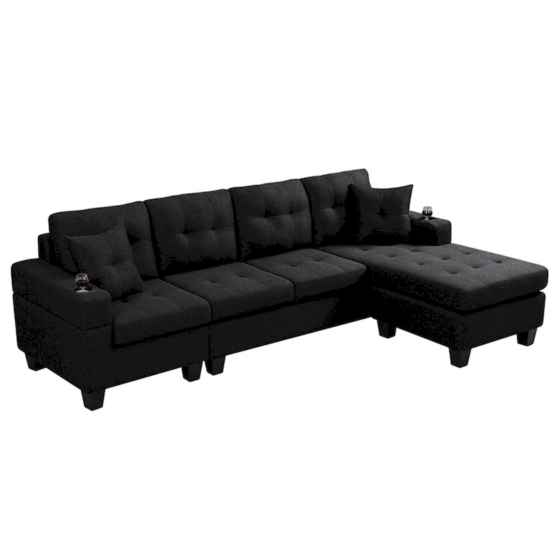 Sectional Sofa Living Room with L Shape Chaise Lounge and cup holder