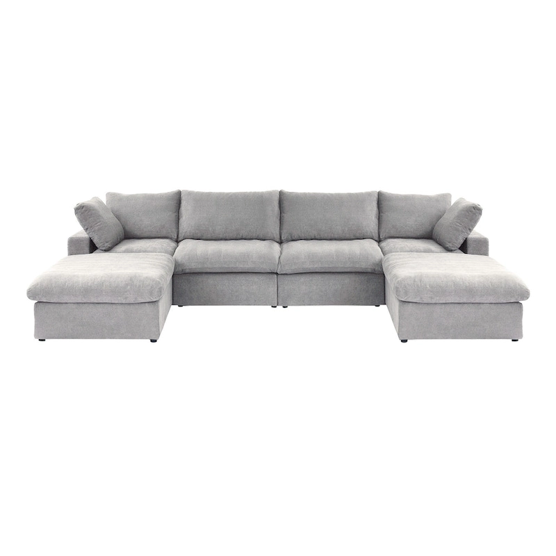 Large U-Shape Linen Reversible Modular Seating Component Sectional with 2 Ottoman