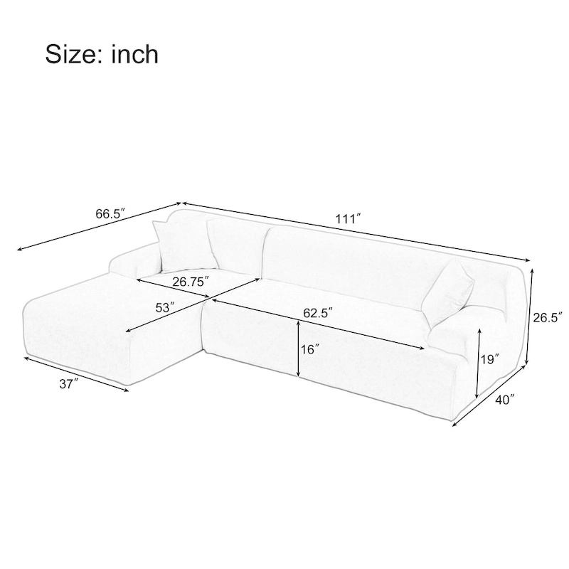 111 Polyester L-Shape Modular Sectional Sofa with High-Density Foam, 27 Deep Seat and Anti-Wrinkle Chenille Fabric