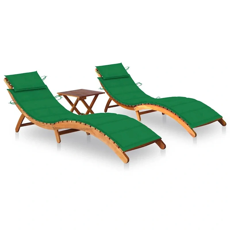 vidaXL Sun Loungers 2 pcs with Table and Cushions Solid Acacia Wood - 72.4 x 21.7 x 25.2