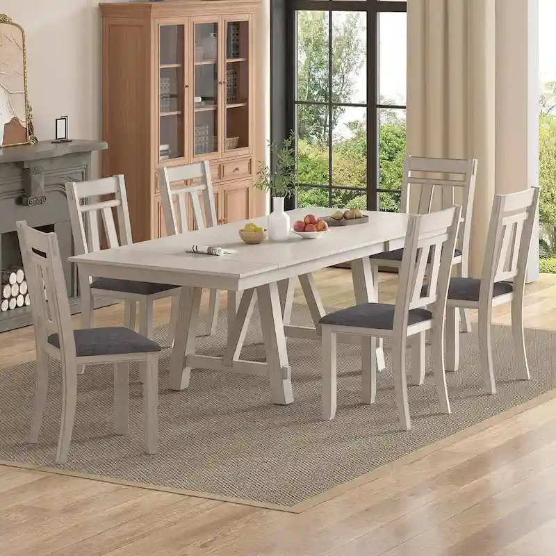 VECELO Solid Wood Dining Chairs with Linen Fabric Seating, Dining Chairs Set of 2/4/6