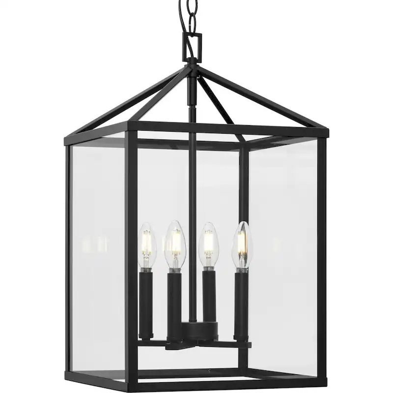 Hillcrest Collection Four-Light Matte Black Transitional Hall & Foyer Light - 13 in x 13 in x 22 in