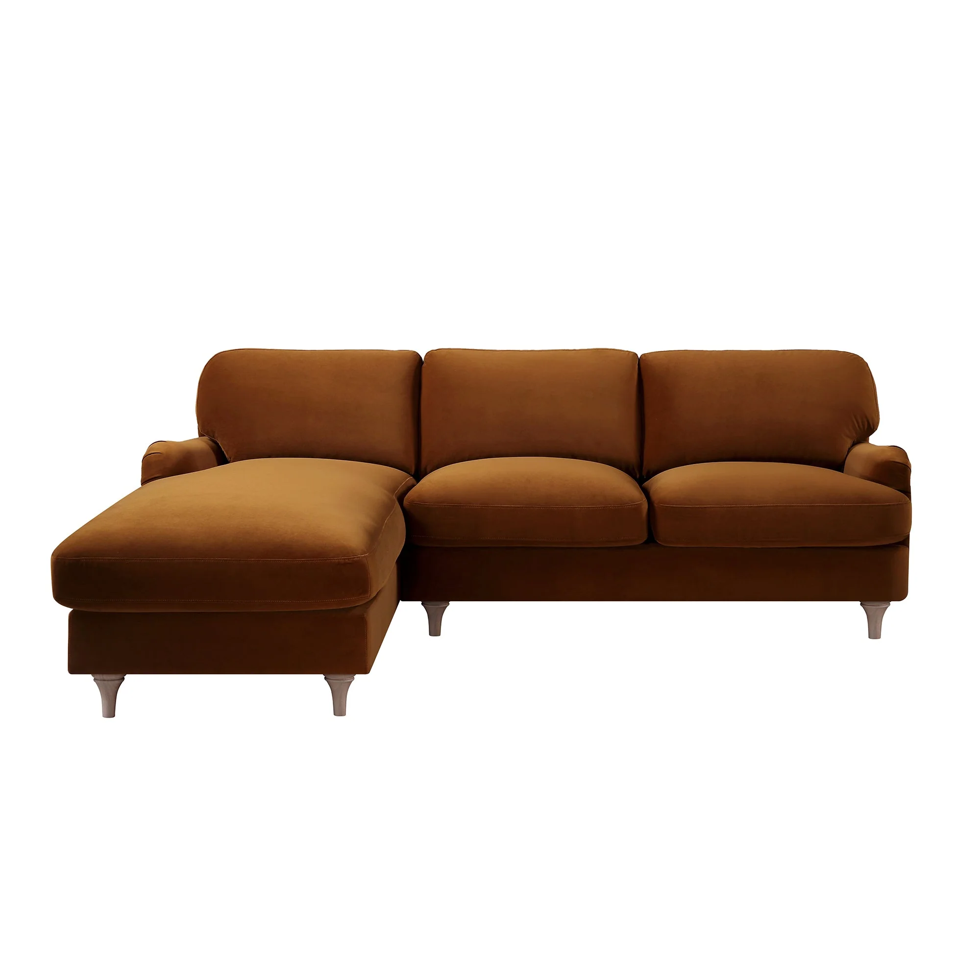 Cinnamon Velvet Sofa, Grande Chaise Sofa Left Hand Facing
