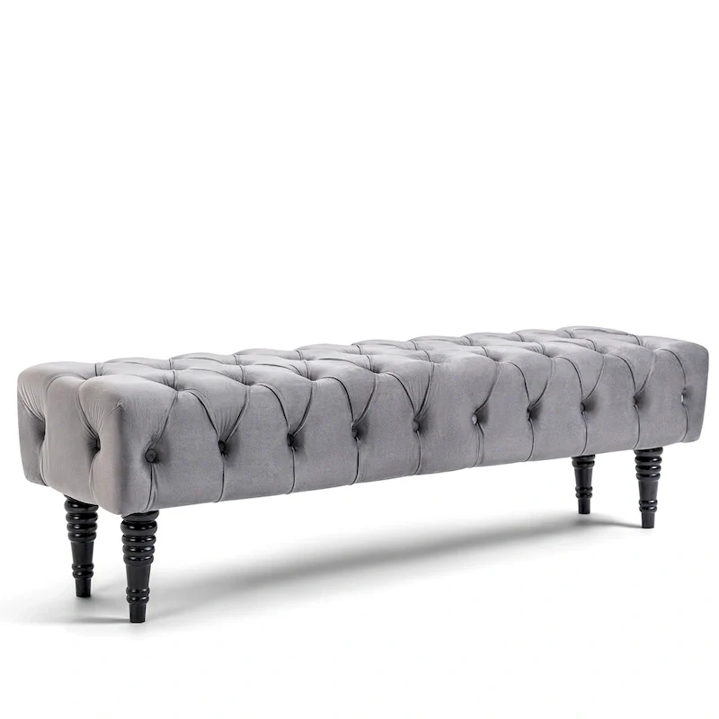 Beige / Blue / Grey / Light Grey Upholstered Tufted Ottoman Bench – Modern Style, Seats 1–2