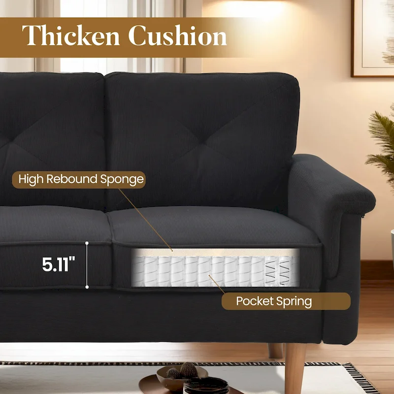 Mid-Century 3-Seat Upholstered Sofa with Wood Legs