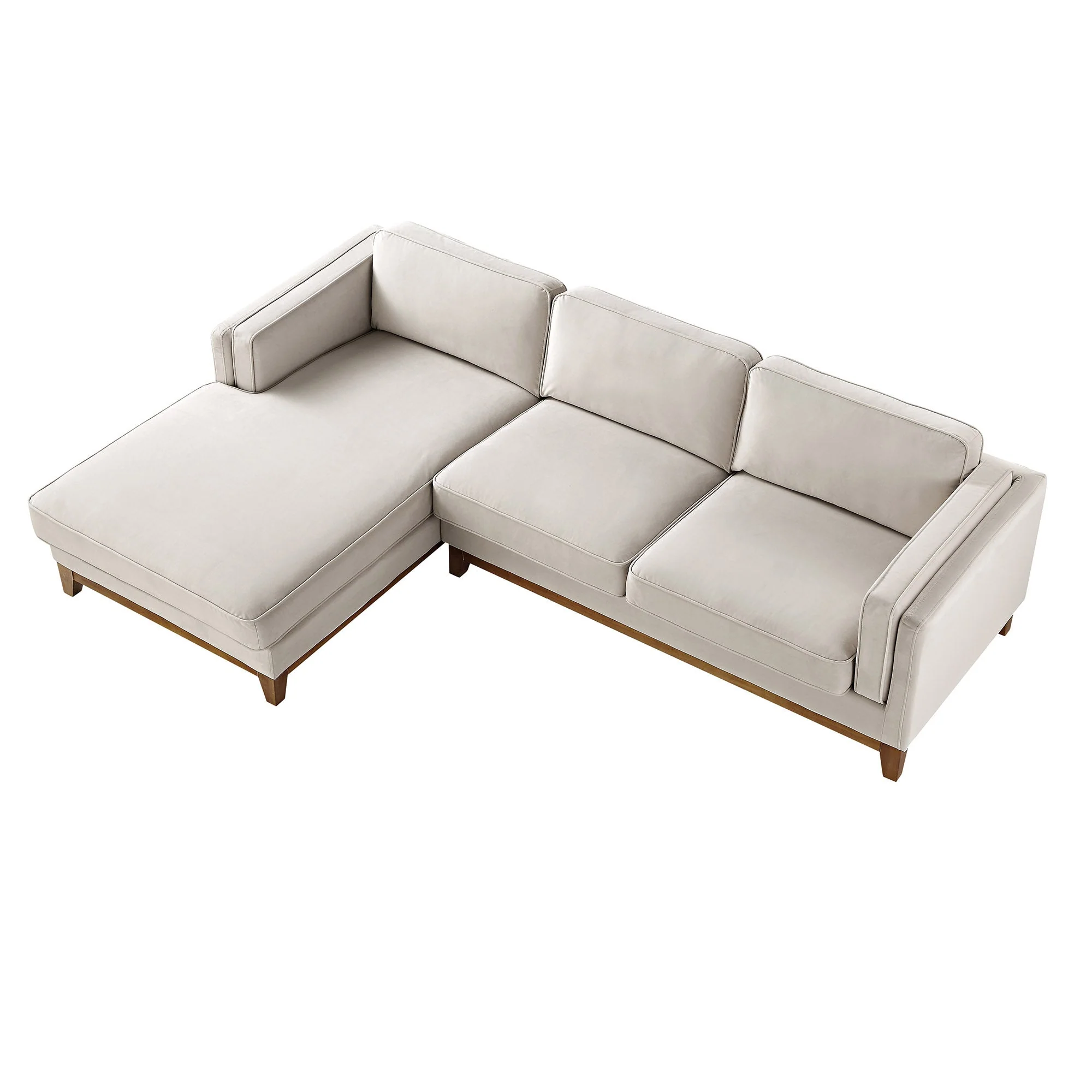 Champagne Velvet Sofa, Grande Chaise Sofa Left Hand Facing