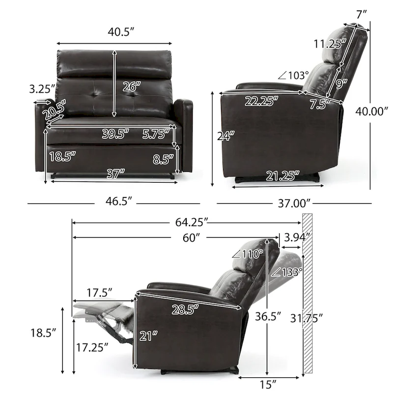 Brown Faux Leather 2-Seater Push-Back Recliner