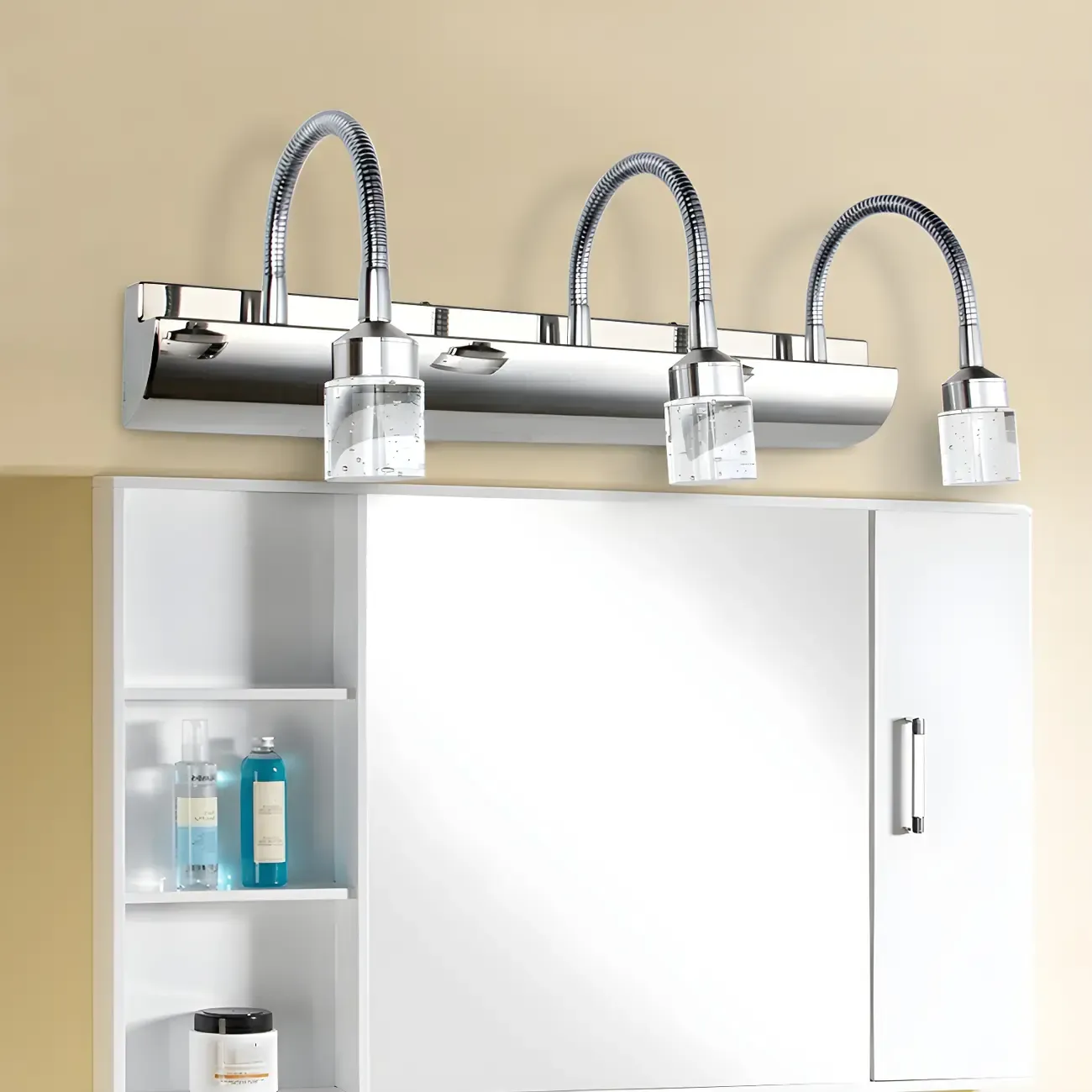 Modern Silver LED Vanity Light with Crystal for Bathroom Mirror