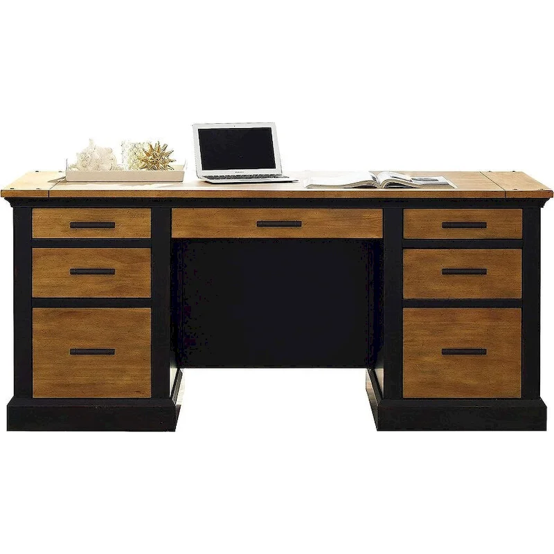 Aged Black Writing Desk, Steel Frame, 1-Person Home Office
