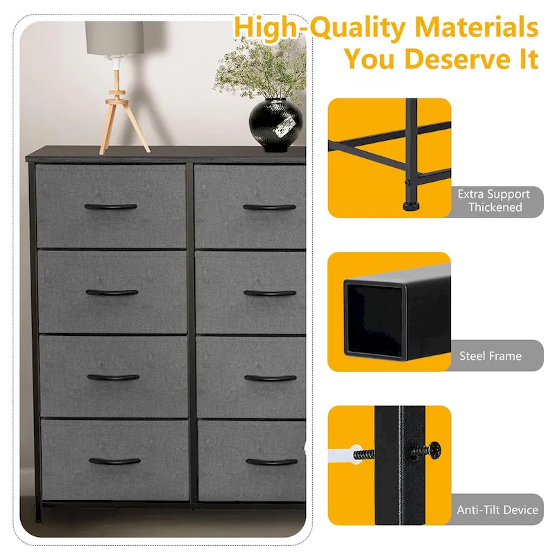8 Drawer Fabric Chest of Drawers with Wooden Top