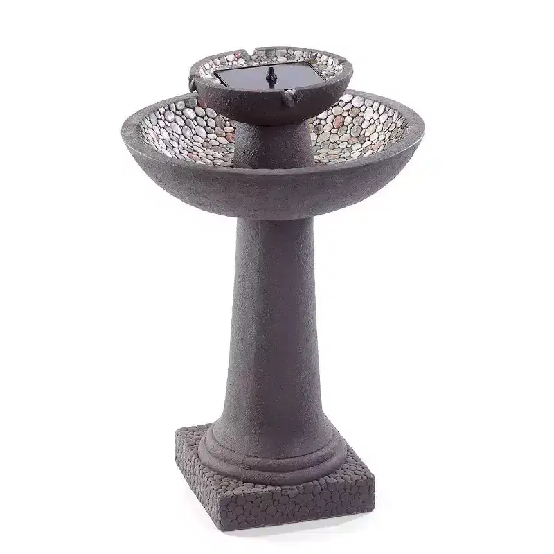 Smart Solar 31.75" Fiber Reinforced Concrete Riverstone intelliSOLAR 2-Tiered Sculptural Fountain with Remote - Forest Brown