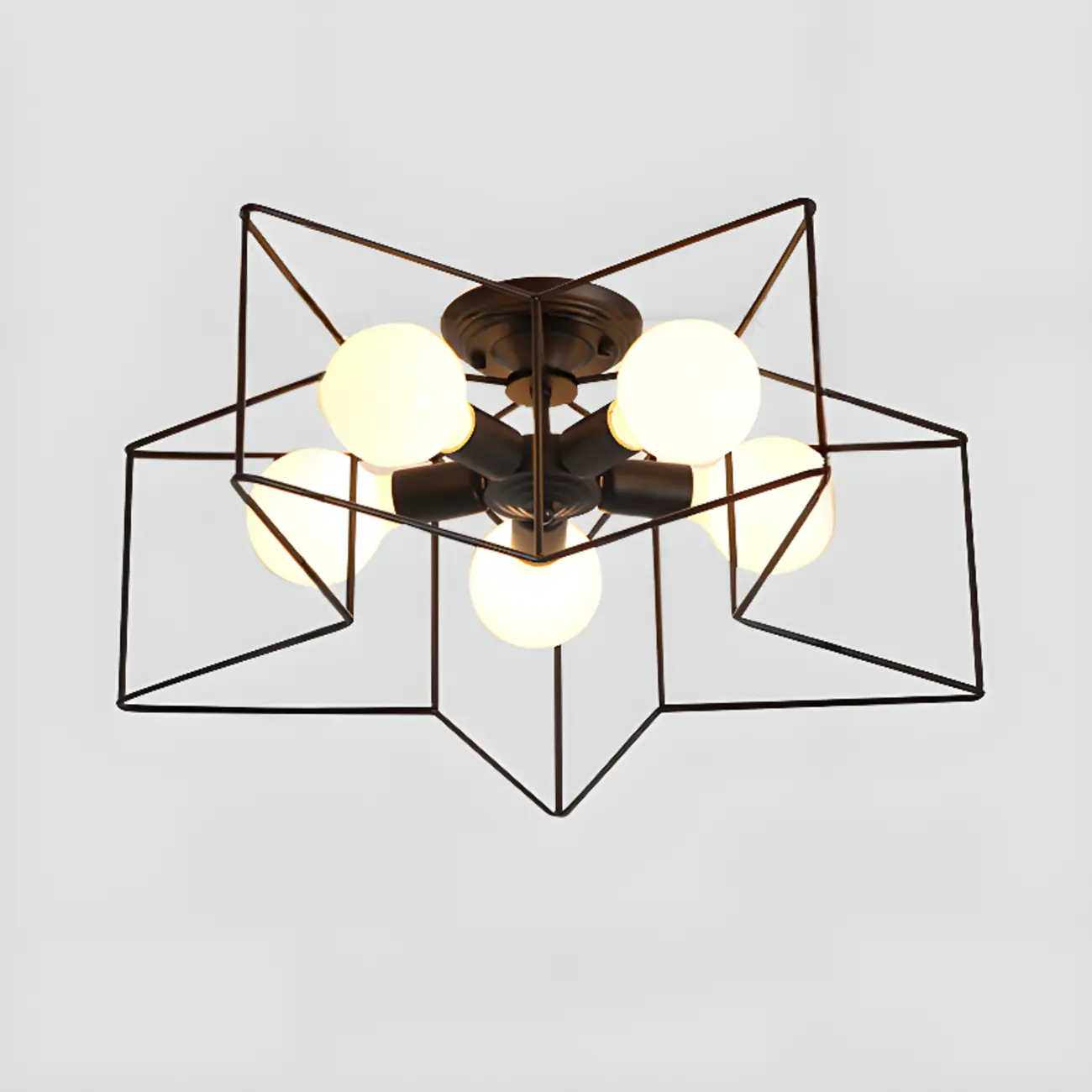 Industrial Black Metal Star Shape Semi Flush Ceiling Light
