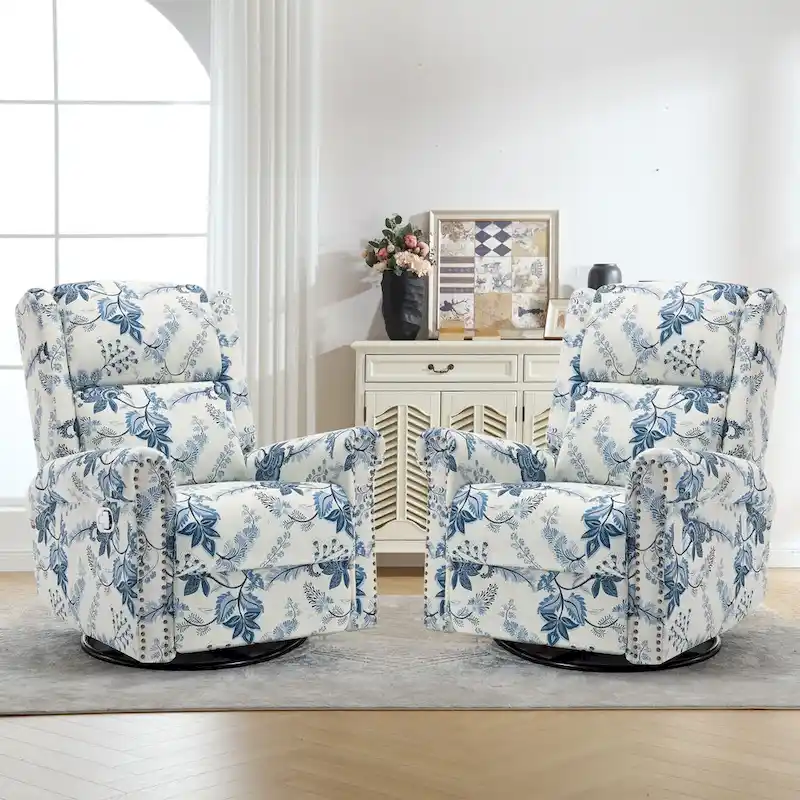 HOMYKA Floral Manual Recliner Swivel Rocking Chair Glider Set of 2