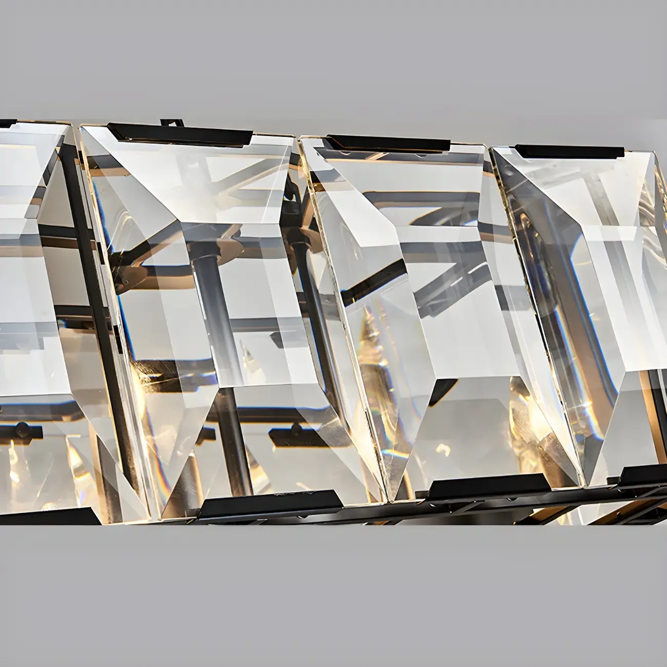 Modern Crystal Island Chandelier in Black and Gold
