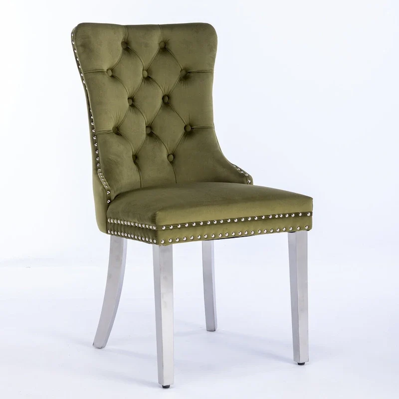 Velvet Dining Chair with Nailhead Trim and Chrome-Plated Stainless Steel Legs