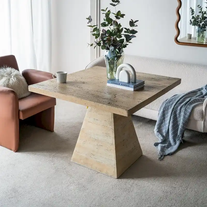 Cement Square Dining Table with Pedestal Base