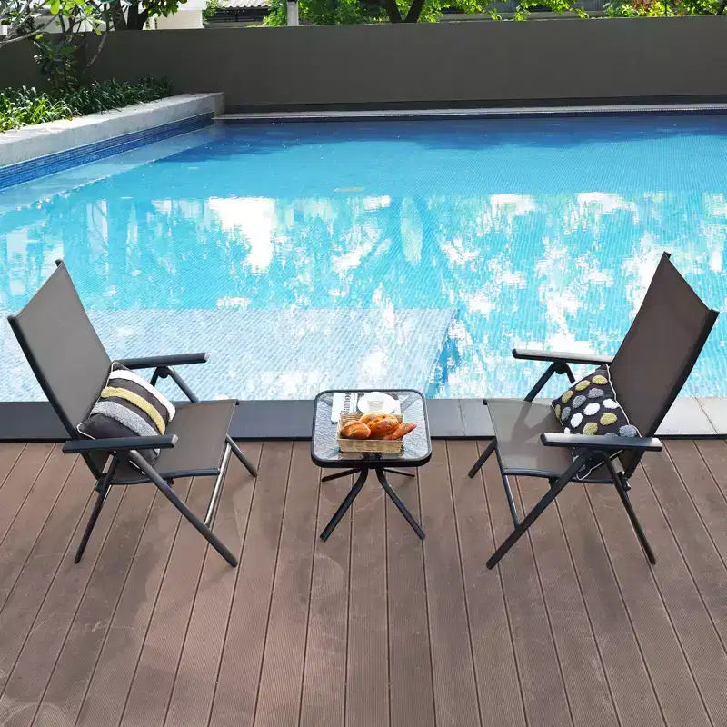 Costway 3PCS Bistro Set Folding Adjustable Chairs Square Glass Table Garden