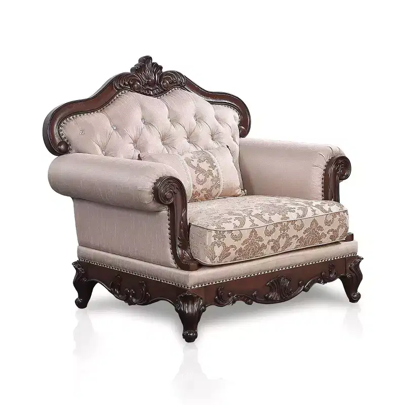 HOMES: Inside + Out Alsace Arm Chair Traditional Button Tufted Dark Cherry/Light Brown