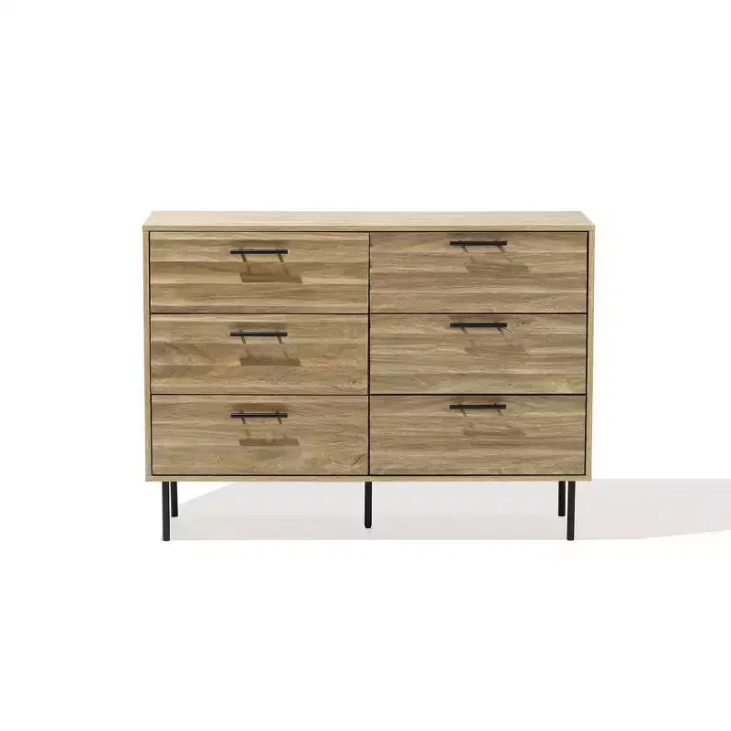 LuxenHome Mid-Century Modern Wave 6-Drawer 47.2-Inch Wide Dresser Brown