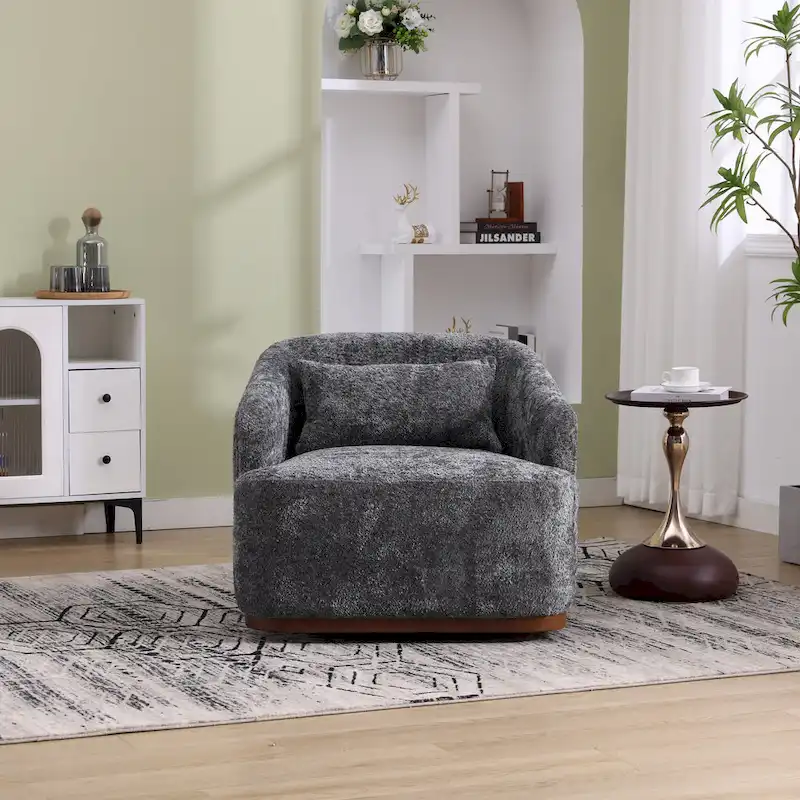 Chenille Fabric Swivel Accent Chair with Comfortable Cushions and Sturdy Base