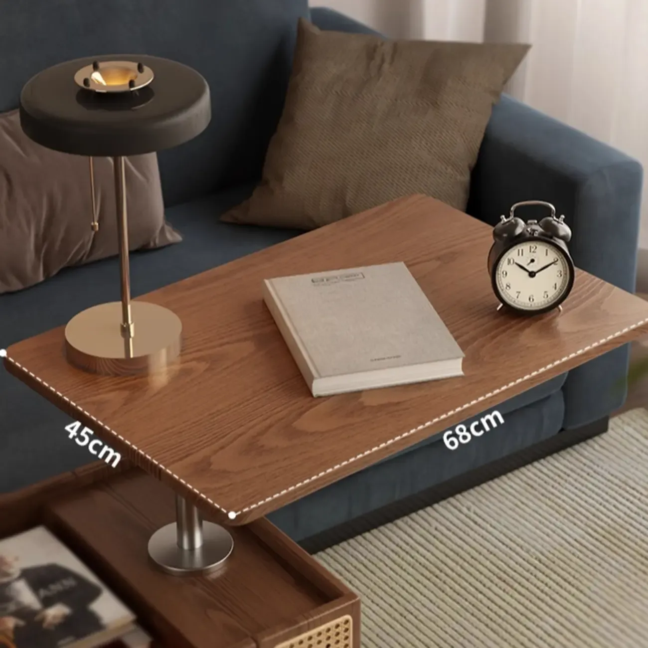 Nut-brown Adjustable Lift Top Wood Trolly Side Table