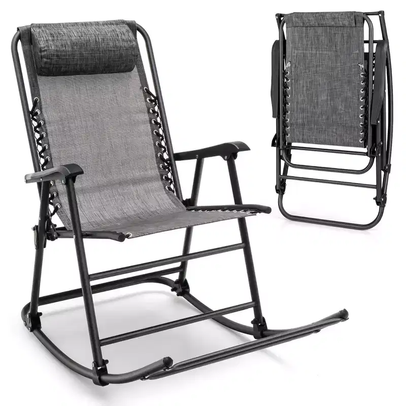 Costway Folding Zero Gravity Rocking Chair Outdoor Patio Headrest Turquoise\ Grey