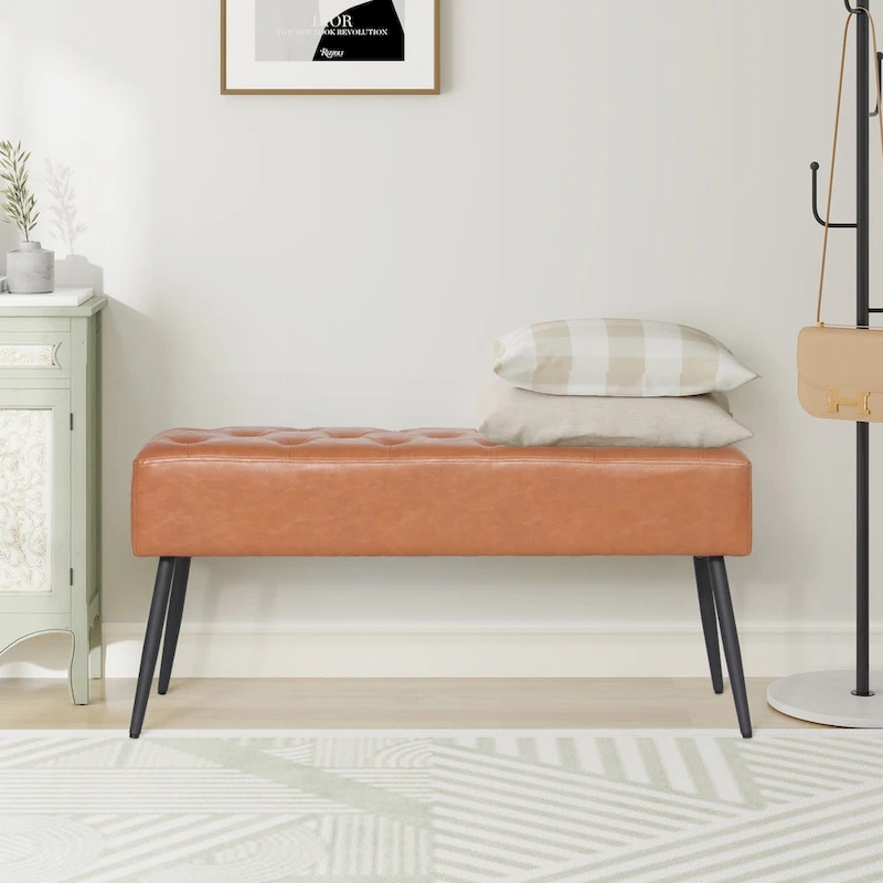 Maypex Faux Leather Upholstered Bench with Tufted Seat