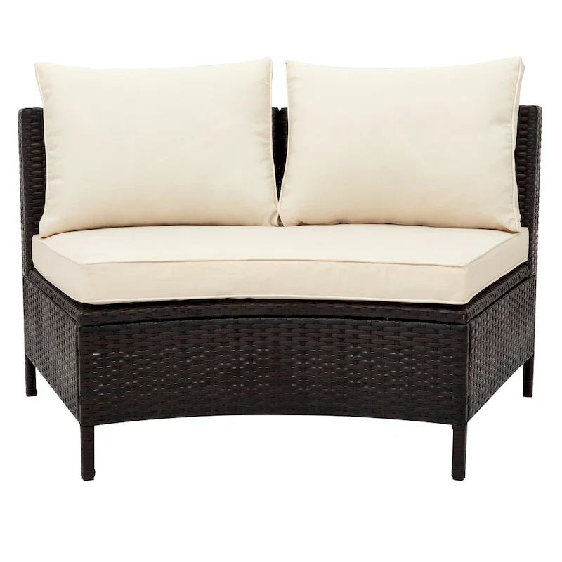 5-Pieces All-Weather PE Rattan Wicker Half-Moon Sofa Set