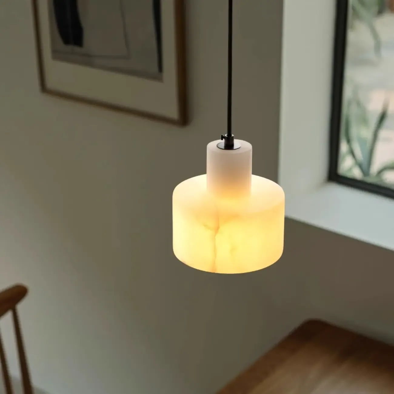 Modern Cylinder White Stone Hanging Pendant Light