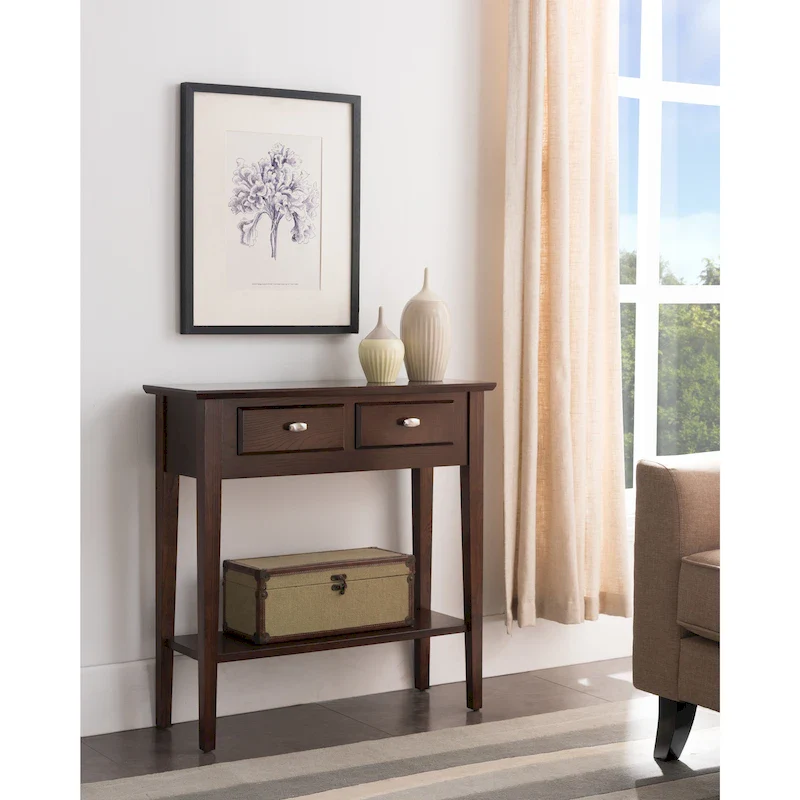 Solid Ash Wood Console Table with 2 Drawers & Open Shelf – 2 Finishes