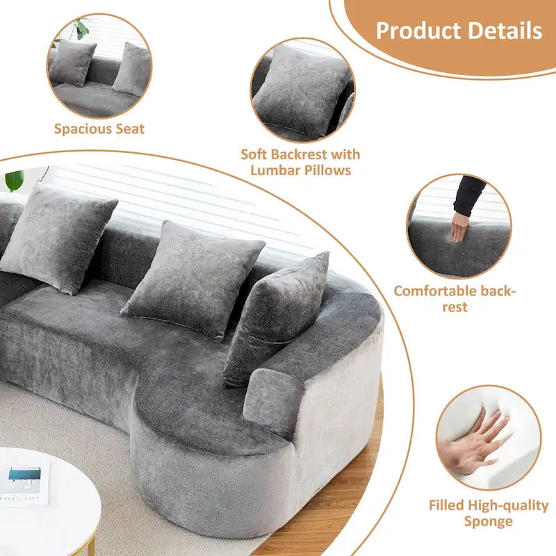 XINMICS 99.61 Modular Upholstered Sectional Sofa, Modern 3 Seater L-Shaped Compression Couch With Chaise, Left Hand Facing