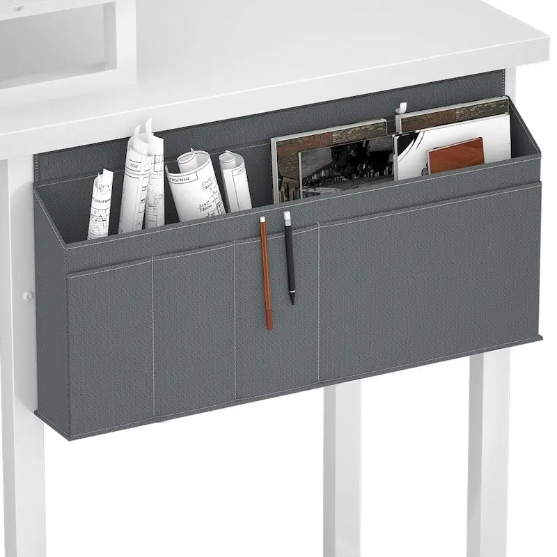 Farmhouse L-shaped Desk with Power Outlet, Gaming Table with Hutch and LED Light