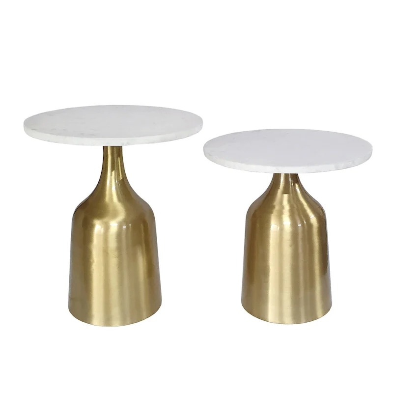 A&B Home Sergilis Acacia and Aluminum Trumpet Tables - Set of 2