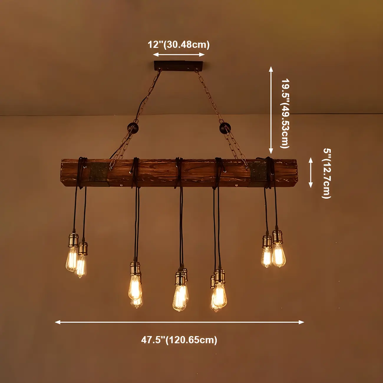 Industrial Brown Wood Large Island Hanging Light